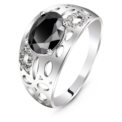 Серебряное кольцо с черным фианитом Озеро, 17.5, 54.5, 2.80