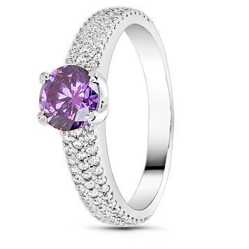 Серебряное кольцо с фиолетовым фианитом Солнце, 16, 50.3, 2.30