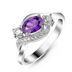 Серебряное кольцо с фиолетовым фианитом Цунами, 15, 46.5, 2.52