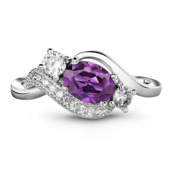 Серебряное кольцо с фиолетовым фианитом Цунами, 2.52