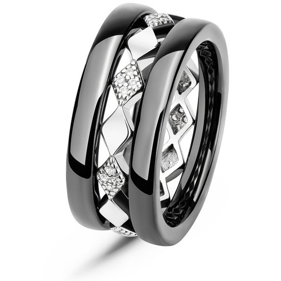 Серебряное кольцо с керамикой и фианитами КЧ008, 16, 16