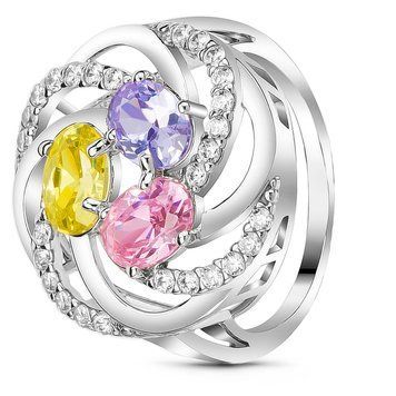 Серебряное кольцо с черным фианитом ассорти Луг, 16, 50.3, 4.50