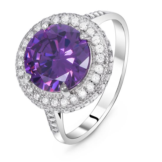 Серебряное кольцо с фиолетовым фианитом Женева, 16, 50.3, 4.57