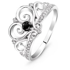 Серебряное кольцо с черным фианитом Корона, 16, 50.3, 2.75