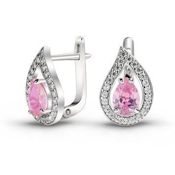 Серебряные серьги с розовыми фианитами Балет ПДС93ЦР