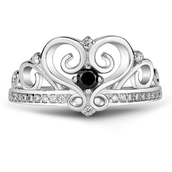 Серебряное кольцо с черным фианитом Корона, 16.5, 51.5, 2.75