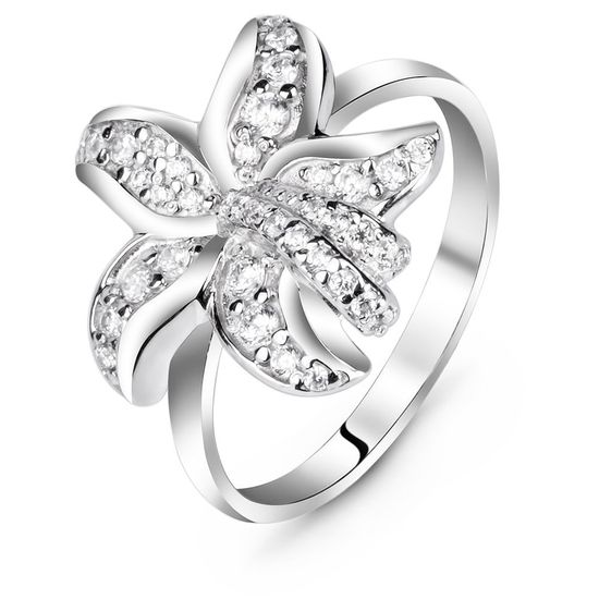 Серебряное кольцо с фианитами Орхидея, 15, 46.5, 3.15