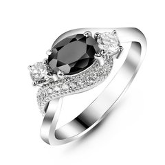 Серебряное кольцо с черным фианитом Цунами, 16.5, 51.5, 2.52