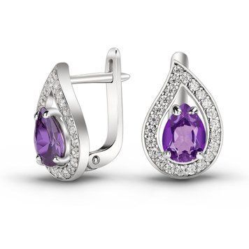 Серебряные серьги с фиолетовыми фианитами Балет