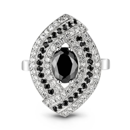 Серебряное кольцо с черным фианитом Соната, 4.70