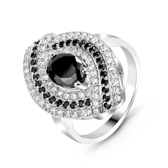 Серебряное кольцо с черным фианитом Соната, 16, 50.3, 4.70