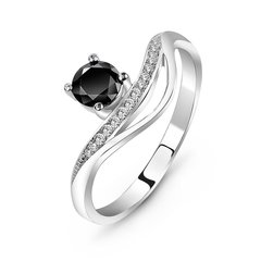 Серебряное кольцо с черным фианитом Эмма, 15.5, 47.8, 1.93