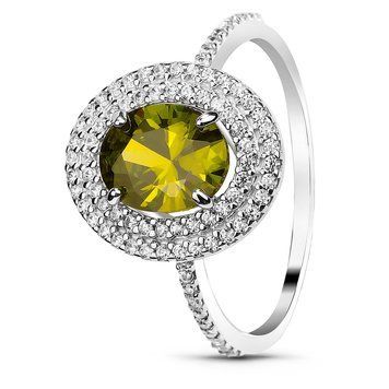 Серебряное кольцо с фианитом перидот Камелия, 16, 50.3, 2.64