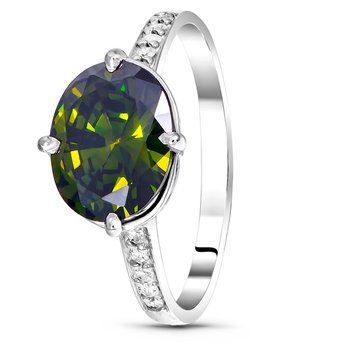 Серебряное кольцо с фианитом перидот ПДК14ЦП, 16, 50.3, 2.37
