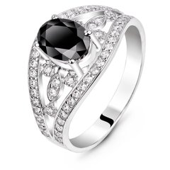 Серебряное кольцо с черным фианитом Шанс, 15.5, 47.8, 3.05