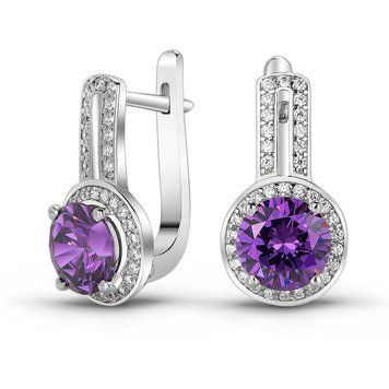 Серебряные серьги с фиолетовыми фианитами Вдохновение ПДС56ЦАМ