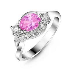 Серебряное кольцо с розовым фианитом Цунами, 15.5, 47.8, 2.52