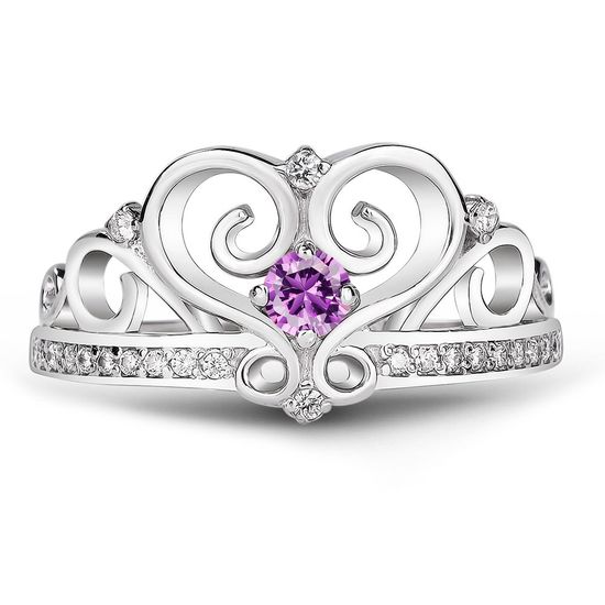 Серебряное кольцо с фиолетовым фианитом Корона, 18, 56.6, 2.75