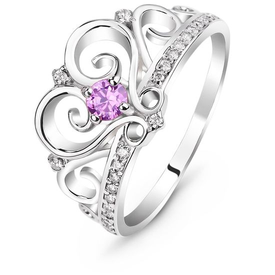 Серебряное кольцо с фиолетовым фианитом Корона, 19, 59.1, 2.75