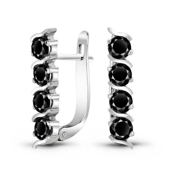 Срібні сережки з чорними фіанітами ФС264ЦЧ, 4.95