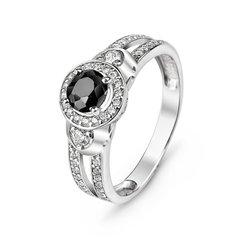 Серебряное кольцо с черным фианитом Кира, 15.5, 47.8, 2.30