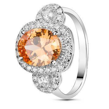 Серебряное кольцо с фианитом шампань Магнолия, 16, 50.3, 3.67