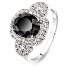 Серебряное кольцо с черным фианитом Магнолия, 18.5, 57.8, 3.65