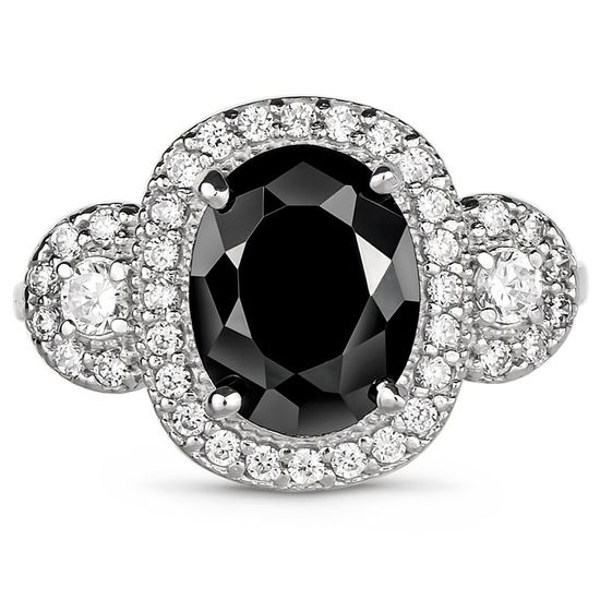 Серебряное кольцо с черным фианитом Магнолия, 3.65