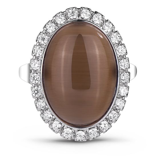 Серебряное кольцо с коричневым кошачьим глазом Императрица, 19.5, 60.3, 6.91