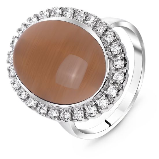Серебряное кольцо с коричневым кошачьим глазом Императрица, 18.5, 57.8, 6.91
