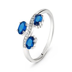 Серебряное кольцо с синим фианитом Виноград, 15, 46.5, 1.82