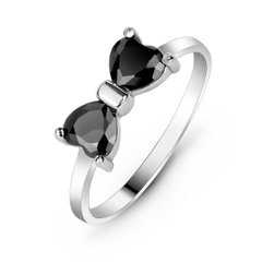 Серебряное кольцо с черным фианитом Бантик, 18, 56.6, 1.53