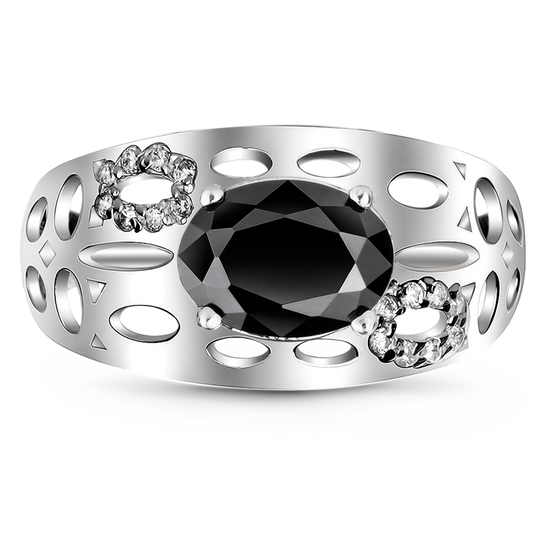 Серебряное кольцо с черным фианитом Озеро, 2.80