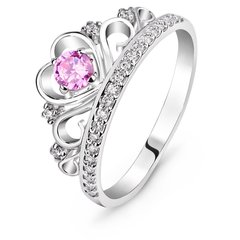 Серебряное кольцо с розовым фианитом Корона, 15.5, 47.8, 2.30