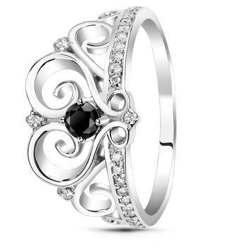 Серебряное кольцо с черным фианитом Корона, 16, 50.3, 2.75
