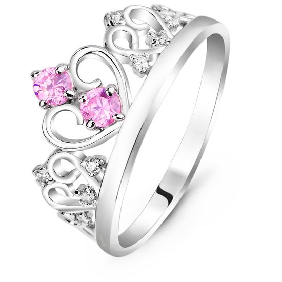 Серебряное кольцо с розовым фианитом Корона, 2.40