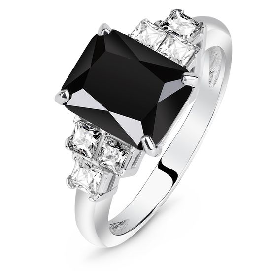 Серебряное кольцо с черным фианитом К1163ЦЧ, 4.36