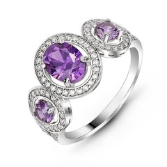 Серебряное кольцо с фиолетовым фианитом Рио, 15.5, 47.8, 2.96