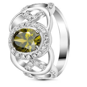 Серебряное кольцо с фианитом перидот Винтаж, 16, 50.3, 3.96