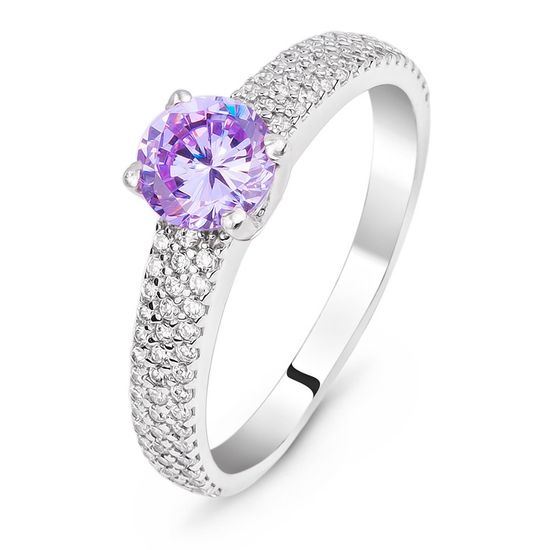 Серебряное кольцо с фиолетовым фианитом Солнце, 16, 50.3, 2.30
