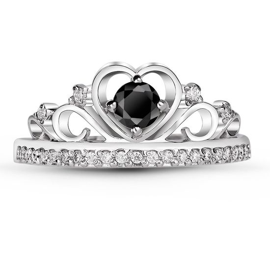 Серебряное кольцо с черным фианитом Корона, 15.5, 47.8, 2.30